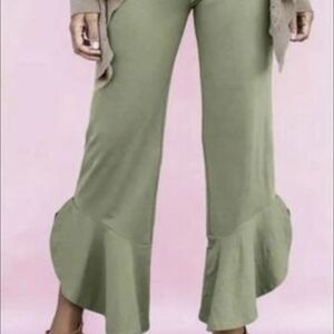 Matlida Jane Olive Green Ruffle-Hem Wide Leg Pants